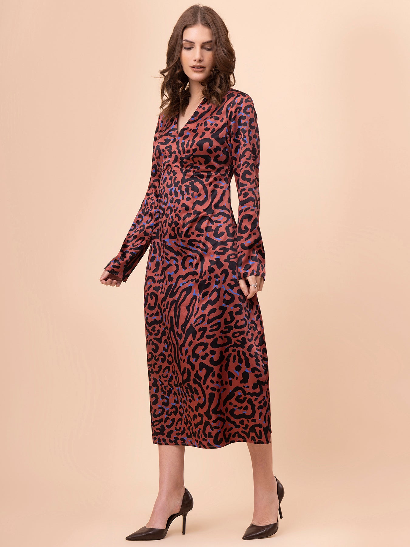 Satin Animal Print Shift Dress - Multicolour