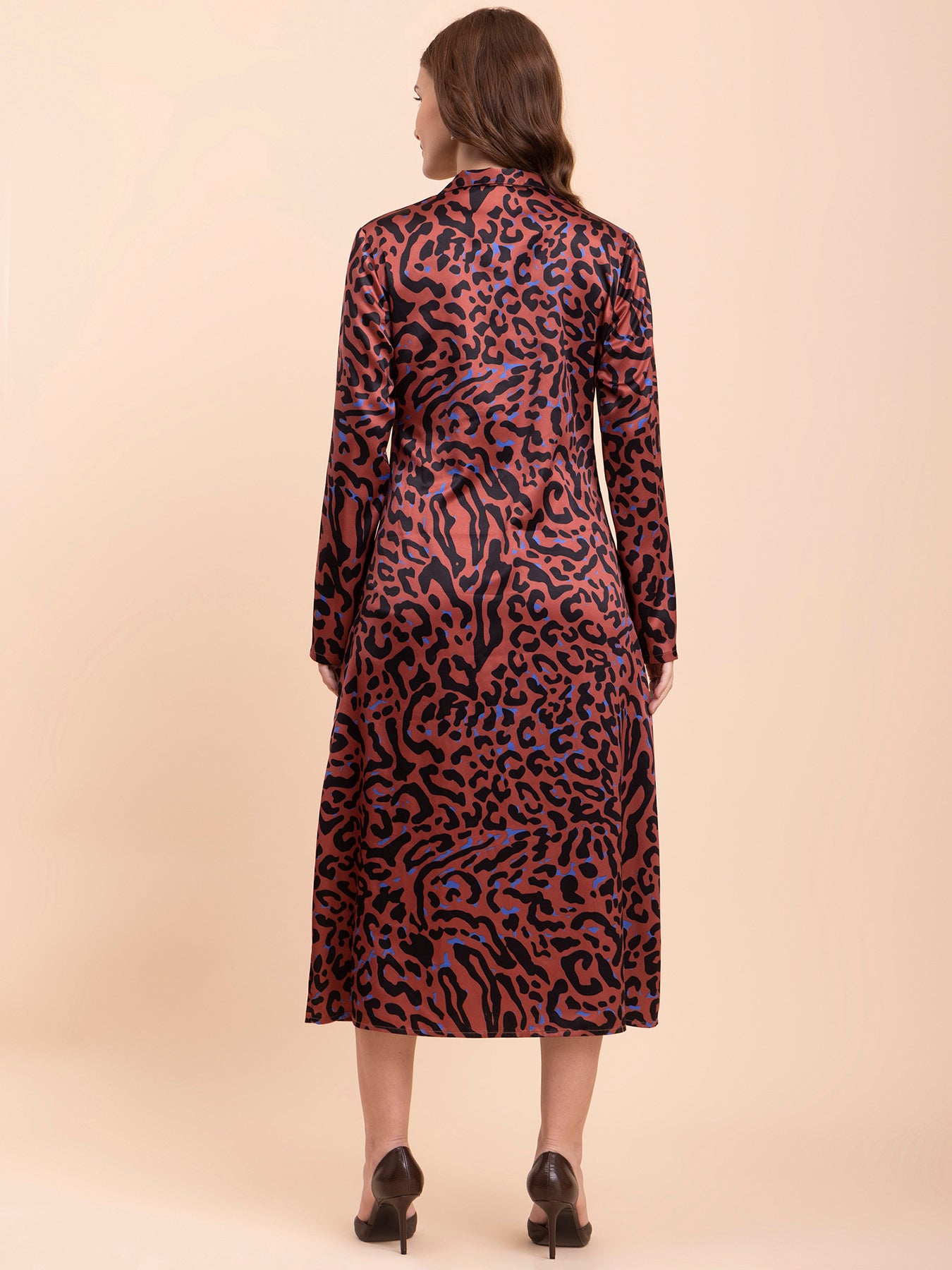 Satin Animal Print Shift Dress - Multicolour