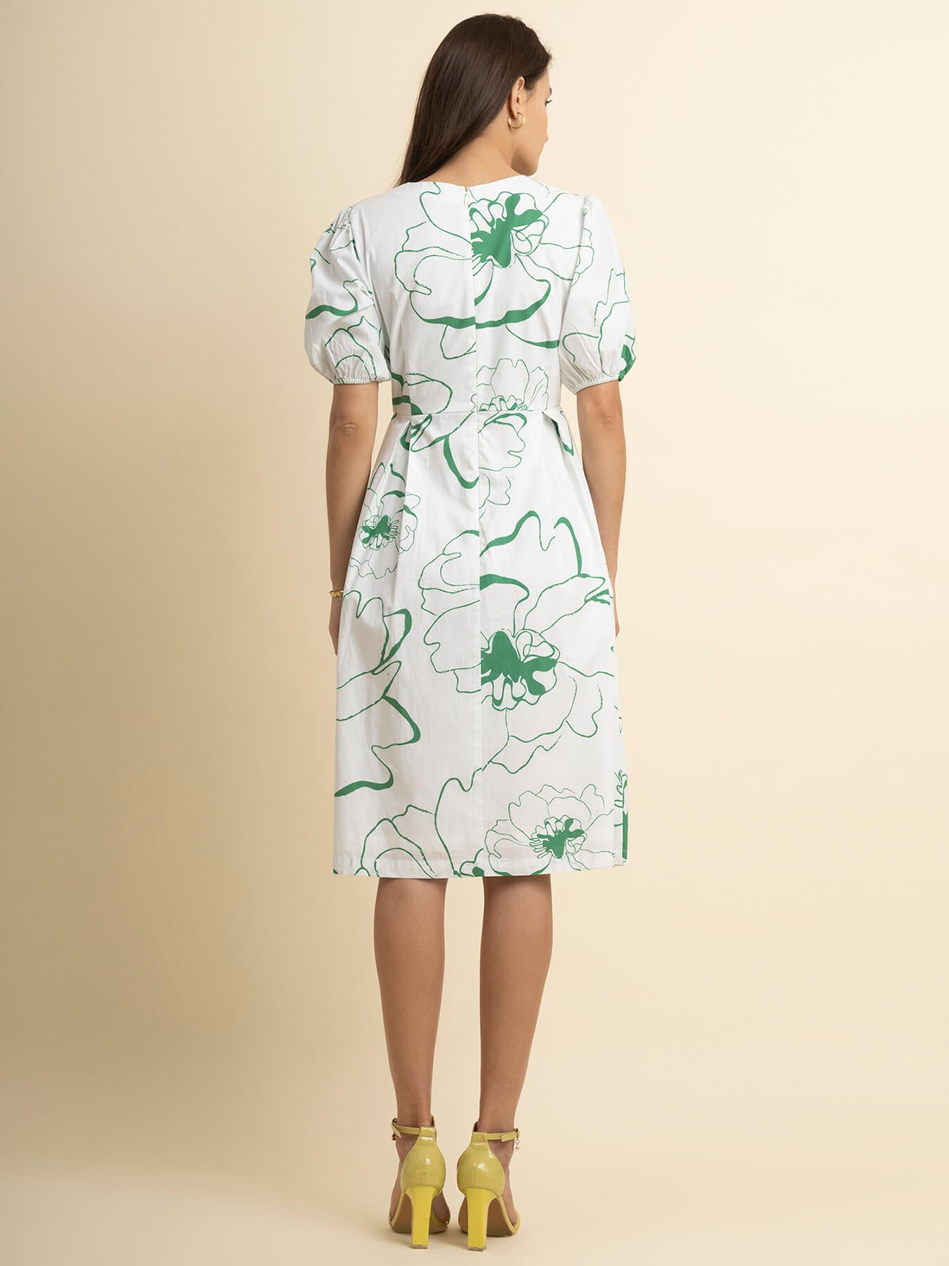 Cotton Floral Print Dress - White And Green