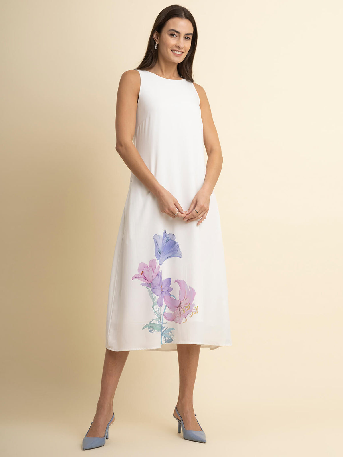 Floral Print A-Line Dress - White