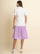Cotton Colour Block Dress - White And Lilac