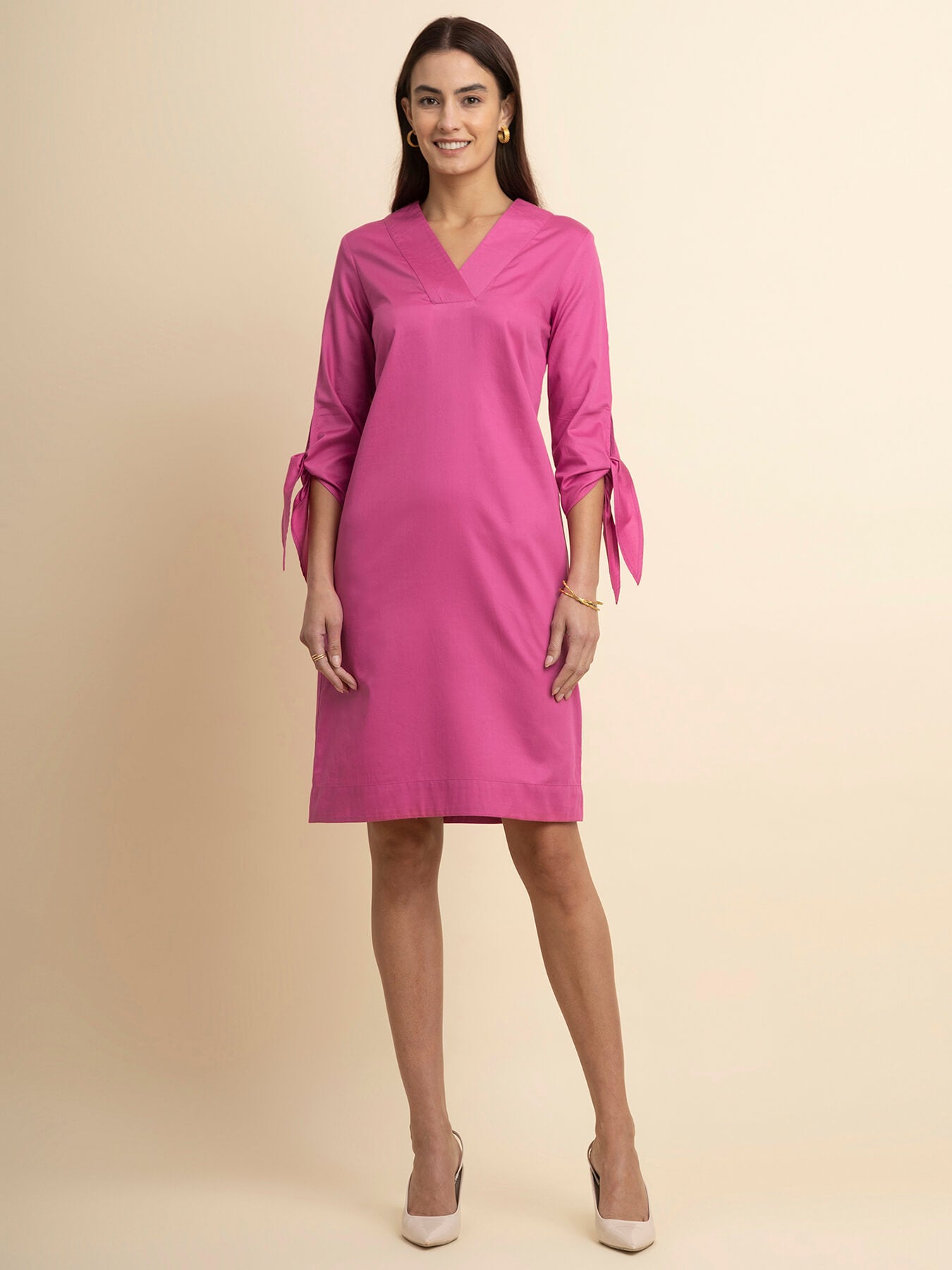 Cotton Tie-Up Dress - Pink