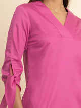 Cotton Tie-Up Dress - Pink