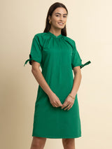 Cotton Tie-Up Sleeves Dress - Green