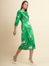 Satin Cowl Neck Dress - Green And White