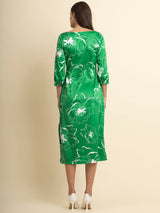 Satin Cowl Neck Dress - Green And White