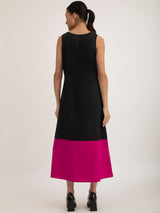 Cotton Poplin Colour Block Dress - Black And Fuchsia