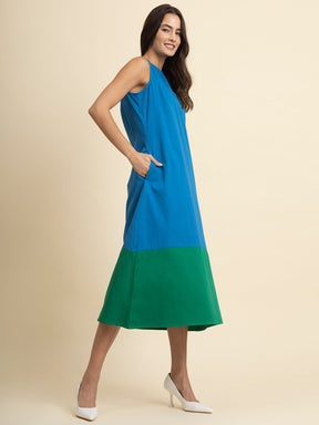 Colour Block Dress - Blue and Green