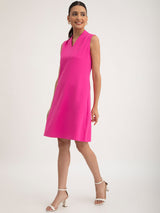 V-Neck A-Line Dress - Fuchsia