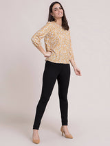 Ditsy Floral Print Top - Mustard and White