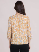 Ditsy Floral Print Top - Mustard and White