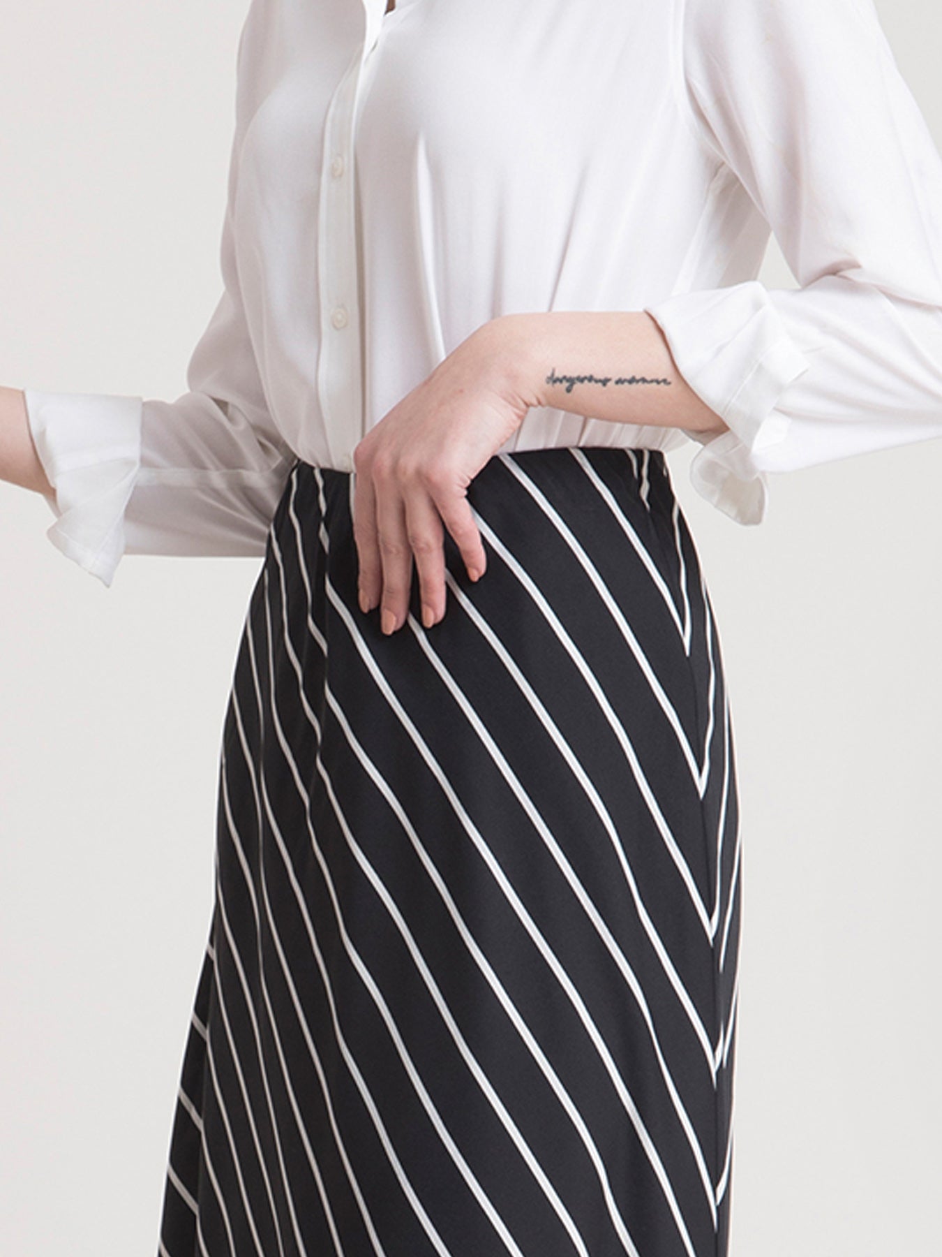 Elasticated Striped A Line Skirt - Black and White| Formal Skirts