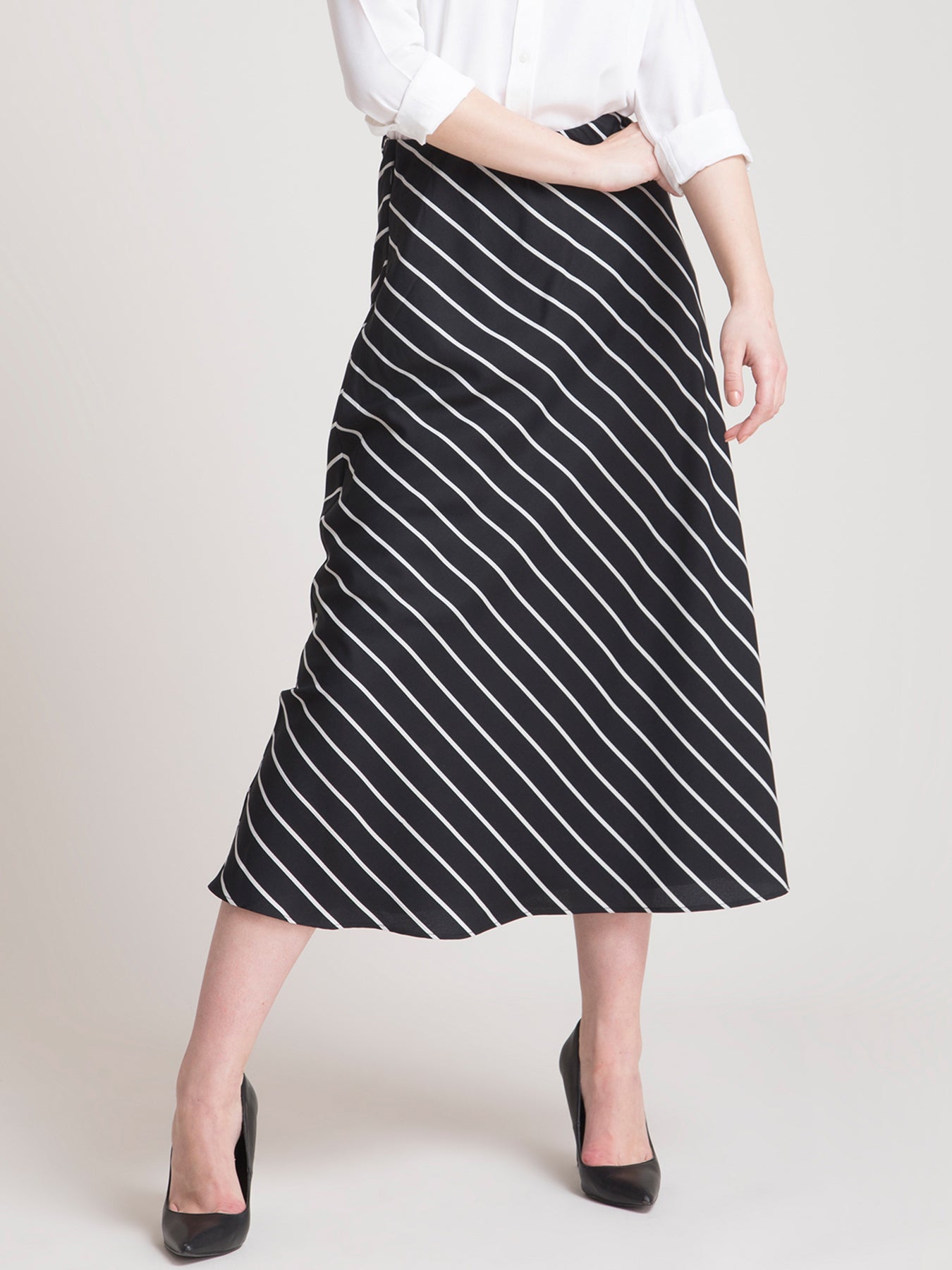 Elasticated Striped A Line Skirt - Black and White| Formal Skirts