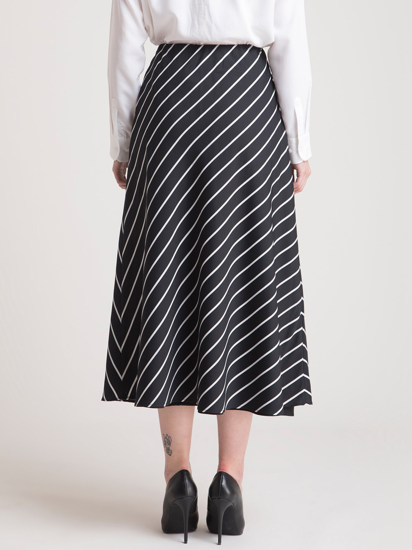Elasticated Striped A Line Skirt - Black and White| Formal Skirts