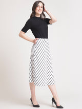 Elasticated Striped A Line Skirt - White and Black| Formal Skirts