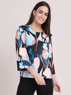 Floral Round Neck Top - Multicolour