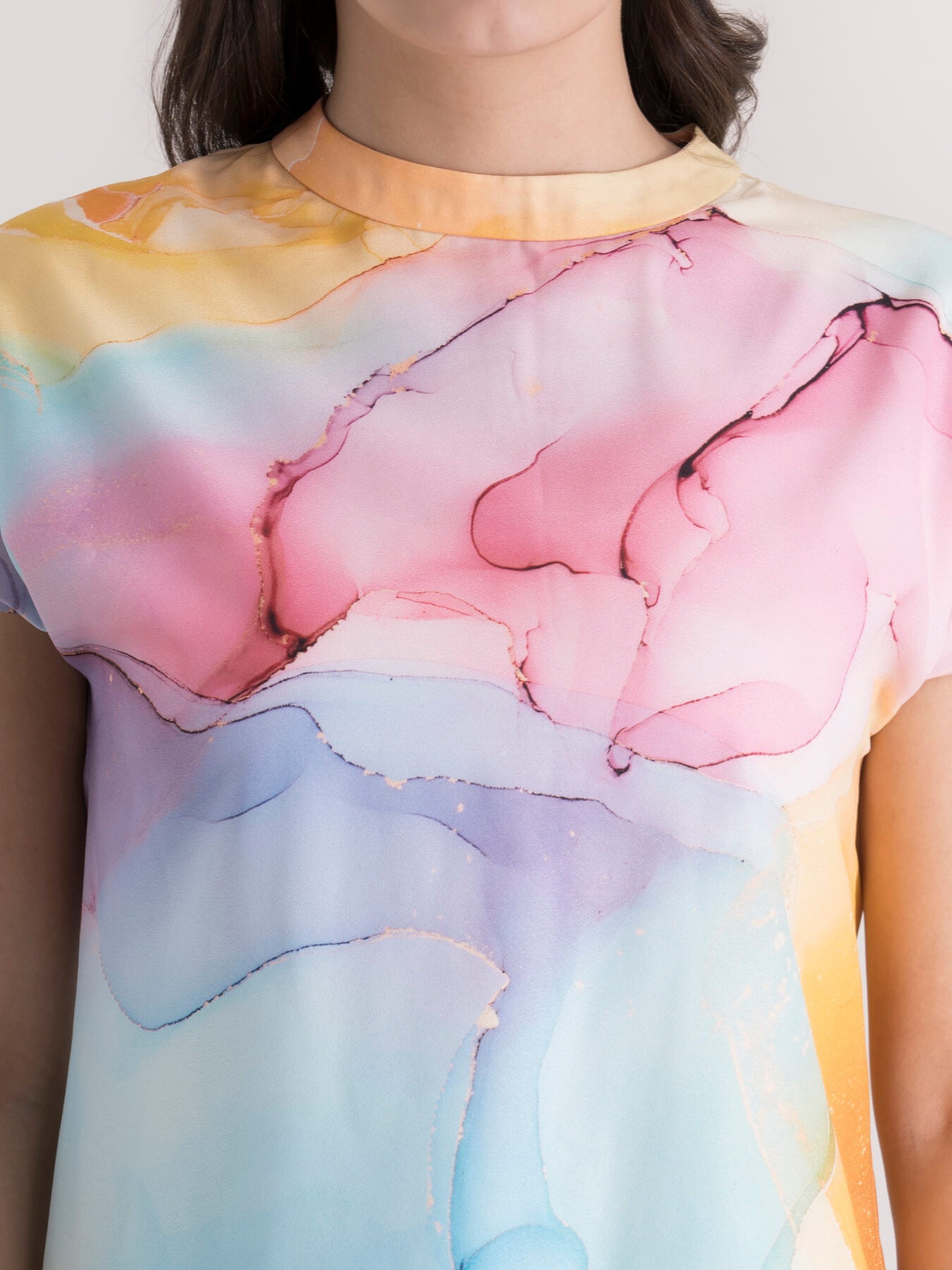 High Neck Fumes Print Top - Multicolour