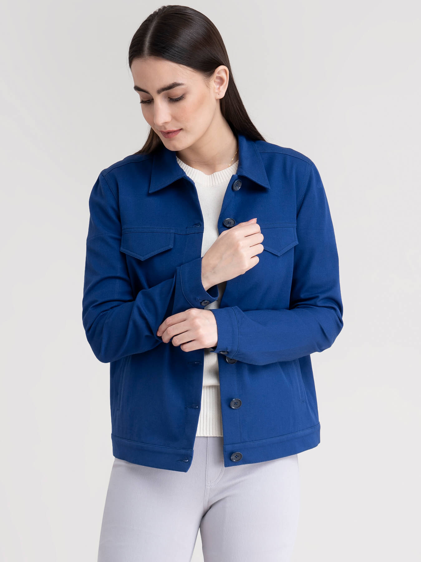 Button Down Shacket - Royal Blue