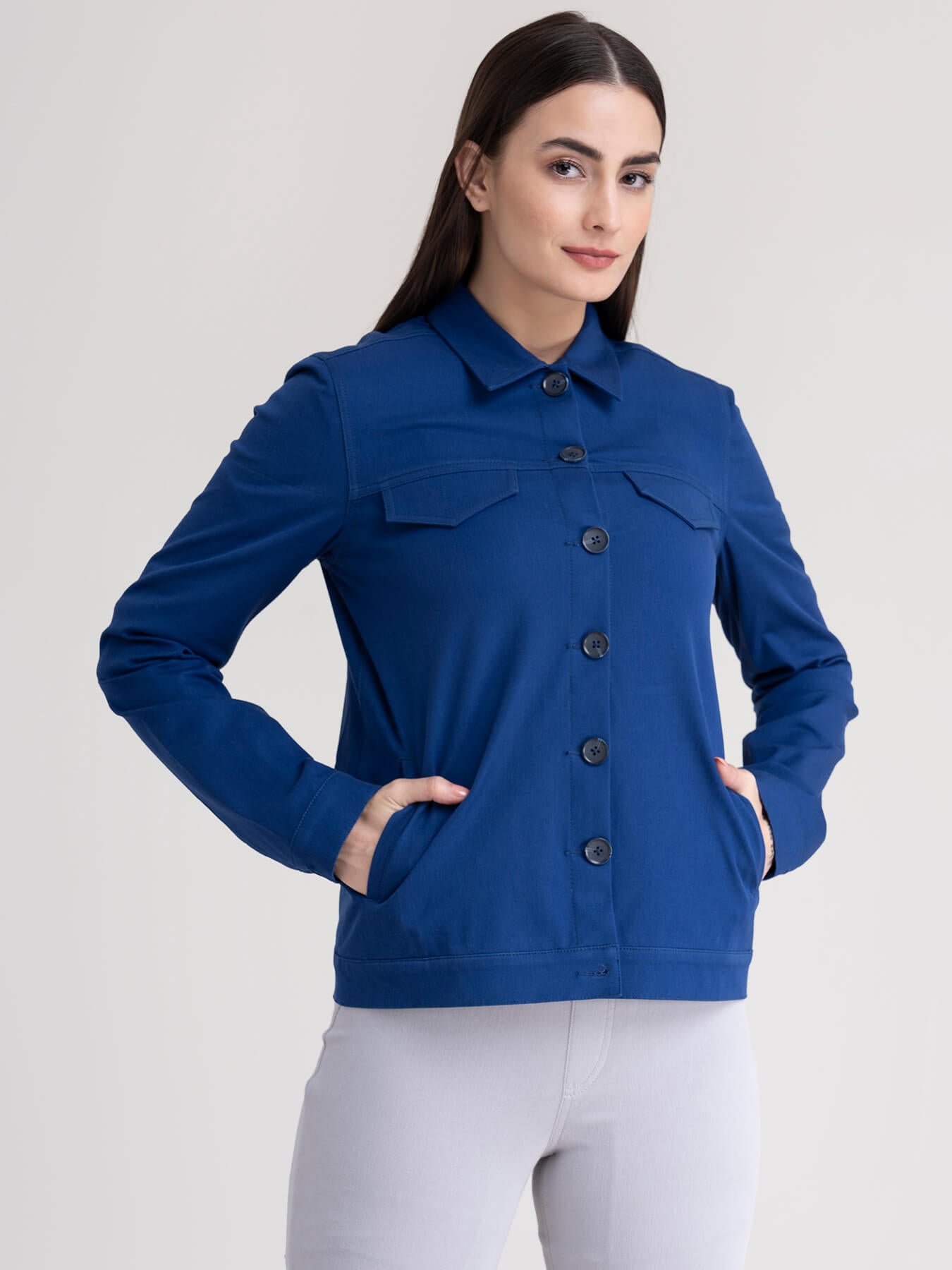 Button Down Shacket - Royal Blue