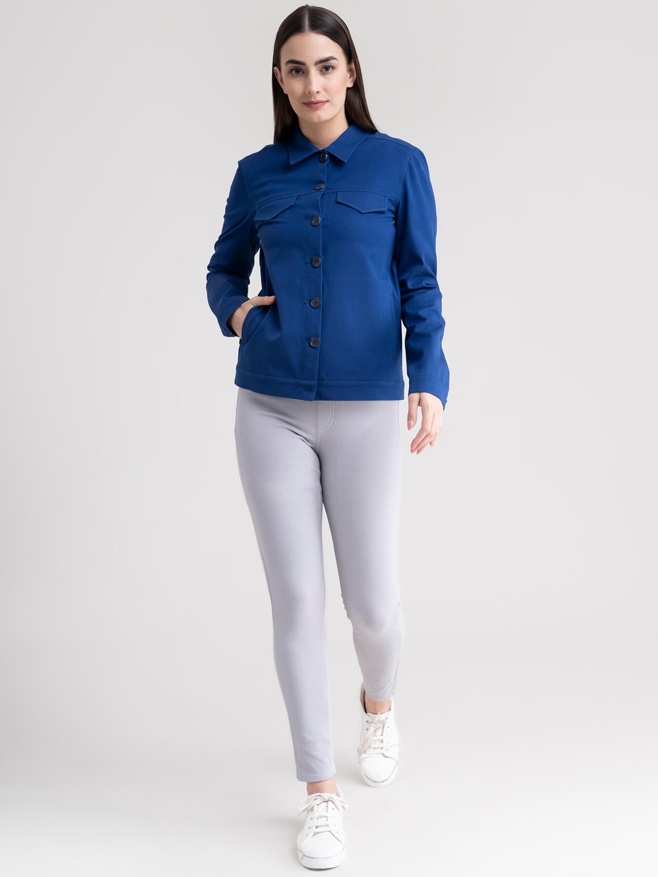 Button Down Shacket - Royal Blue