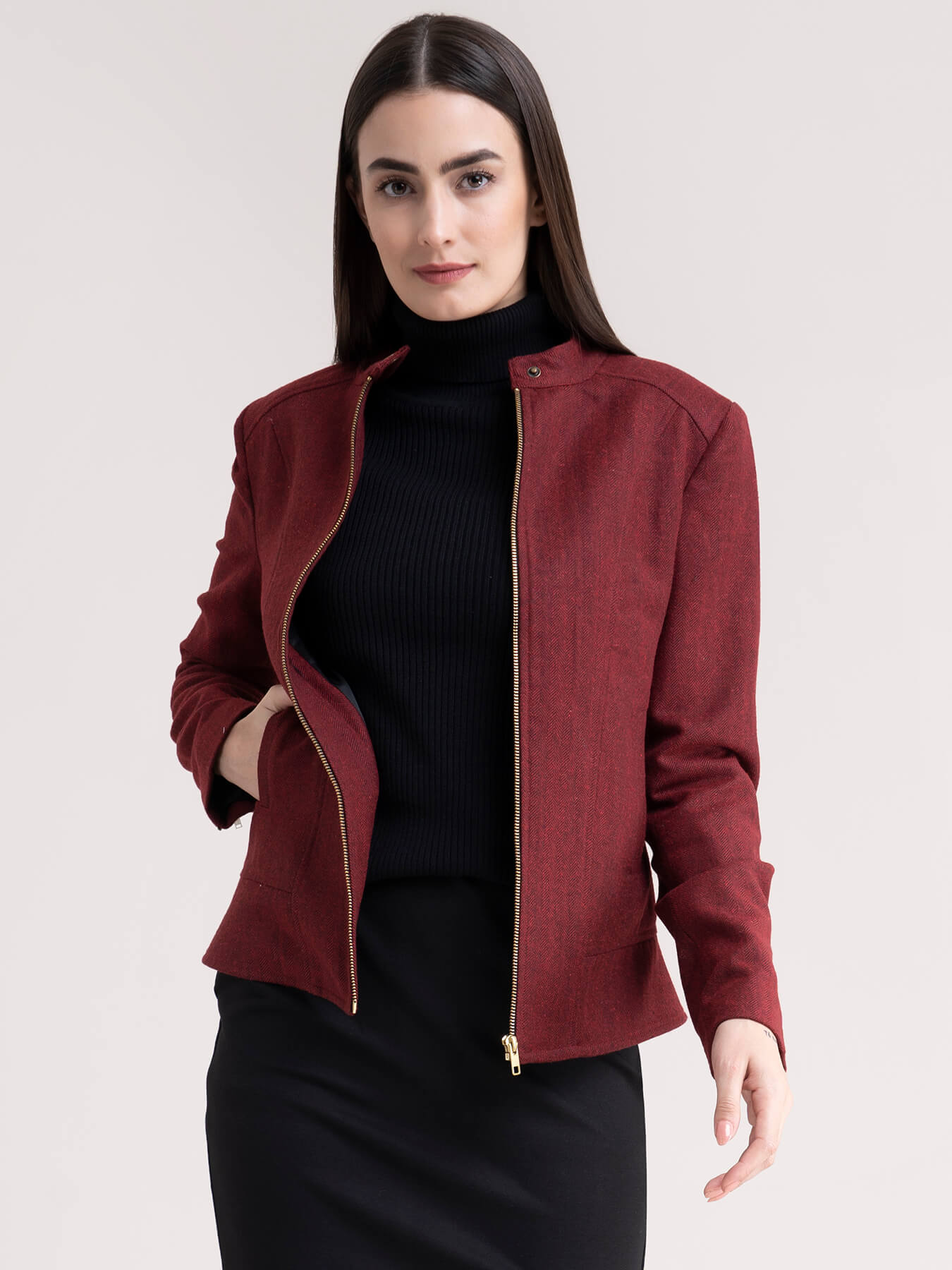 Wool Blend Twill Jacket - Red
