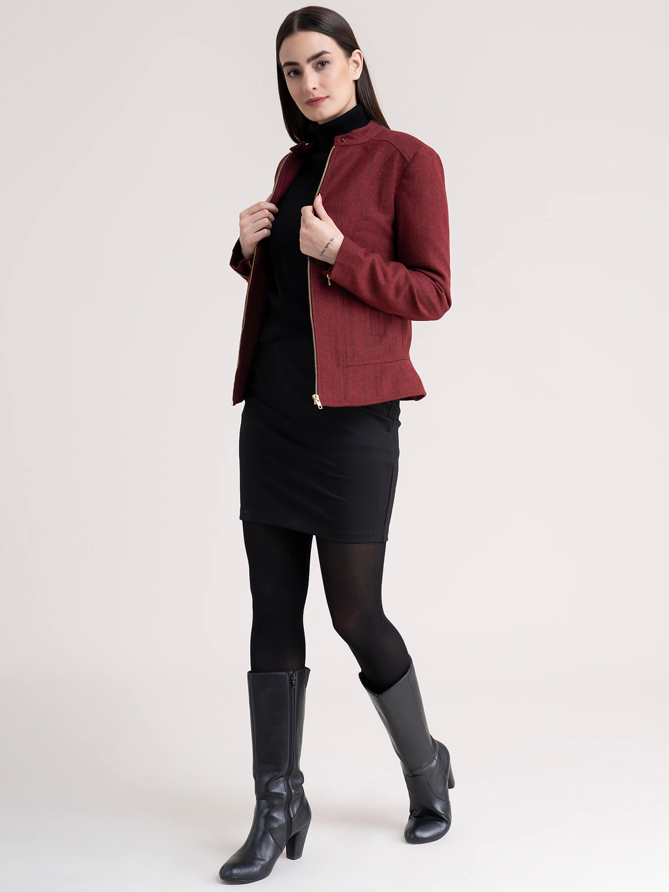 Wool Blend Twill Jacket - Red