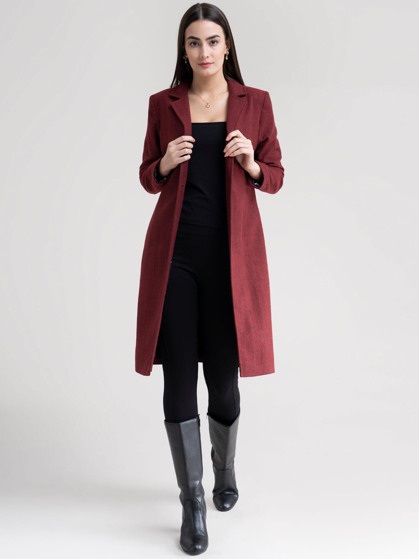 Tweed Longline Jacket - Maroon