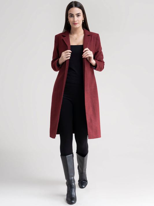 Tweed Longline Jacket - Maroon