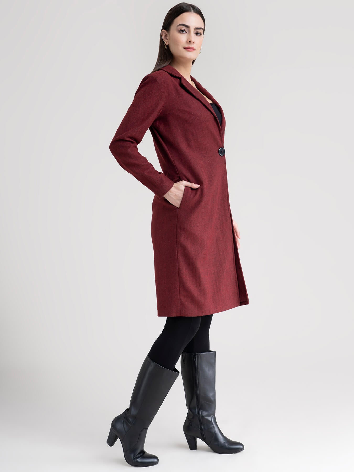 Tweed Longline Jacket - Maroon