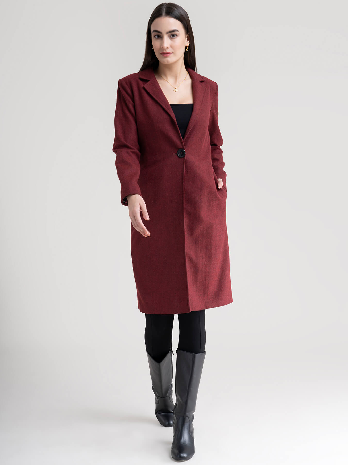 Tweed Longline Jacket - Maroon