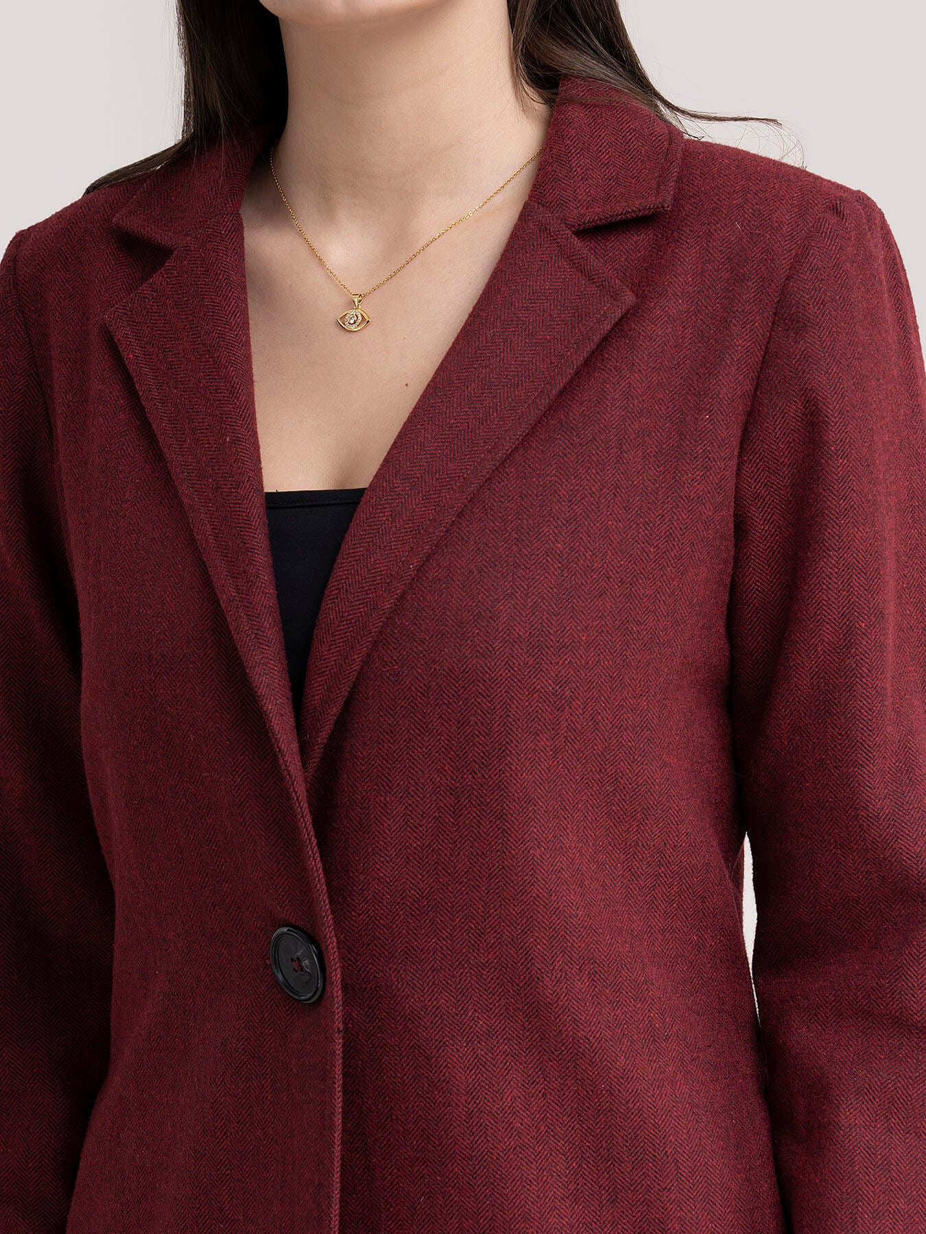 Tweed Longline Jacket - Maroon