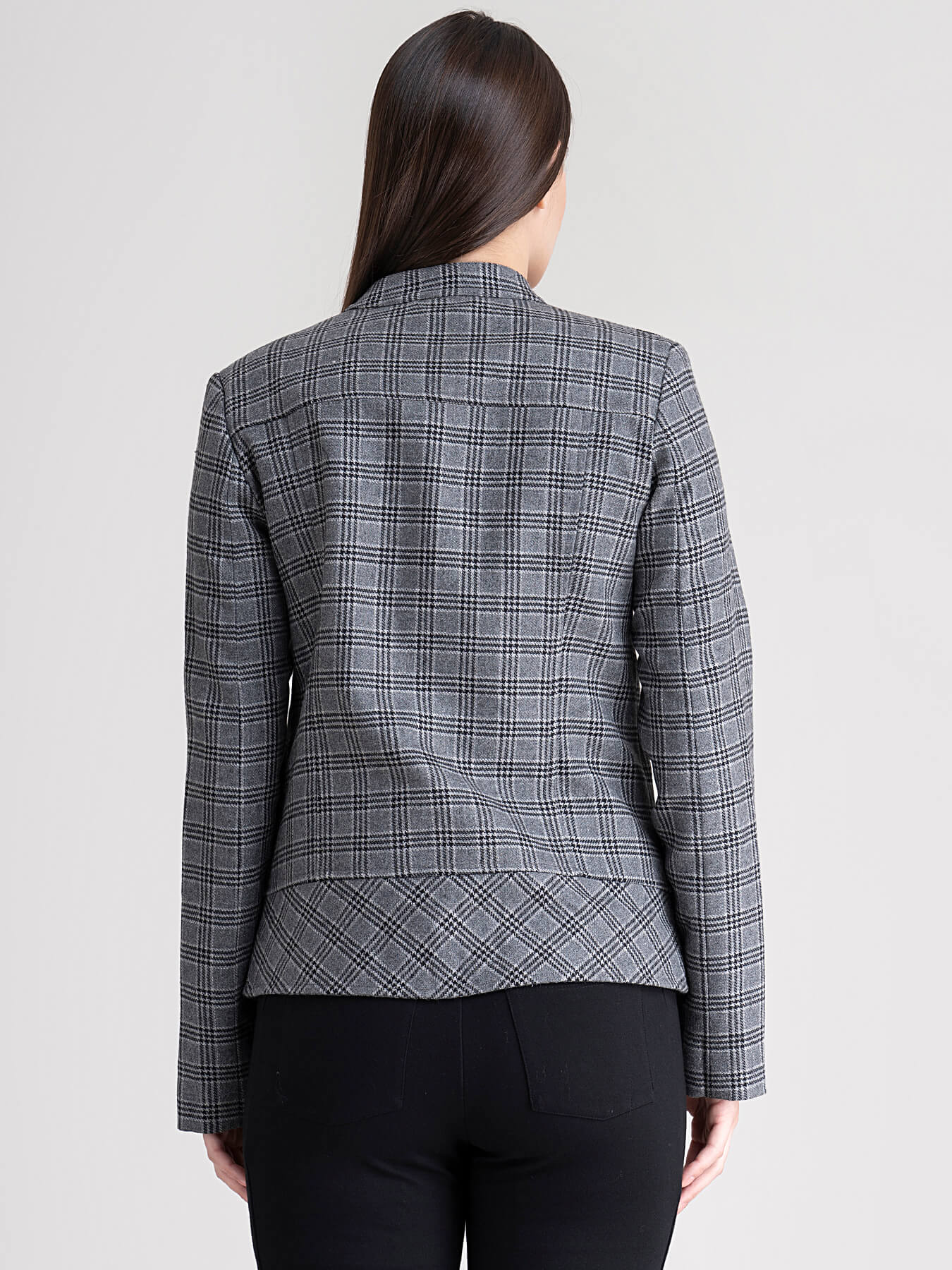 Wool Blend Check Jacket - Grey