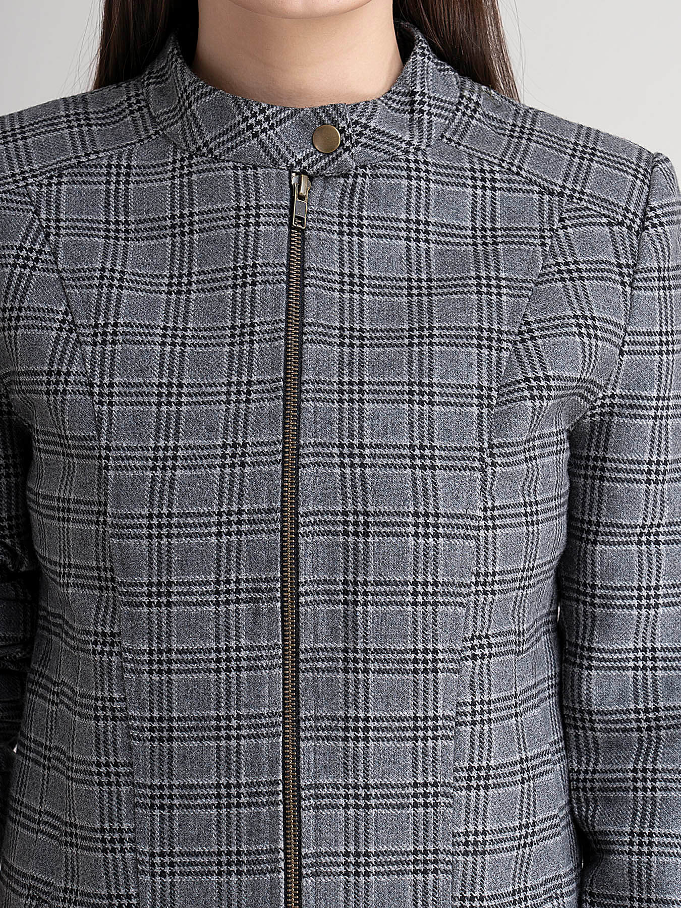 Wool Blend Check Jacket - Grey