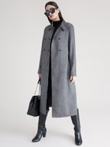 High Neck Wool Blend Overcoat - Black And White