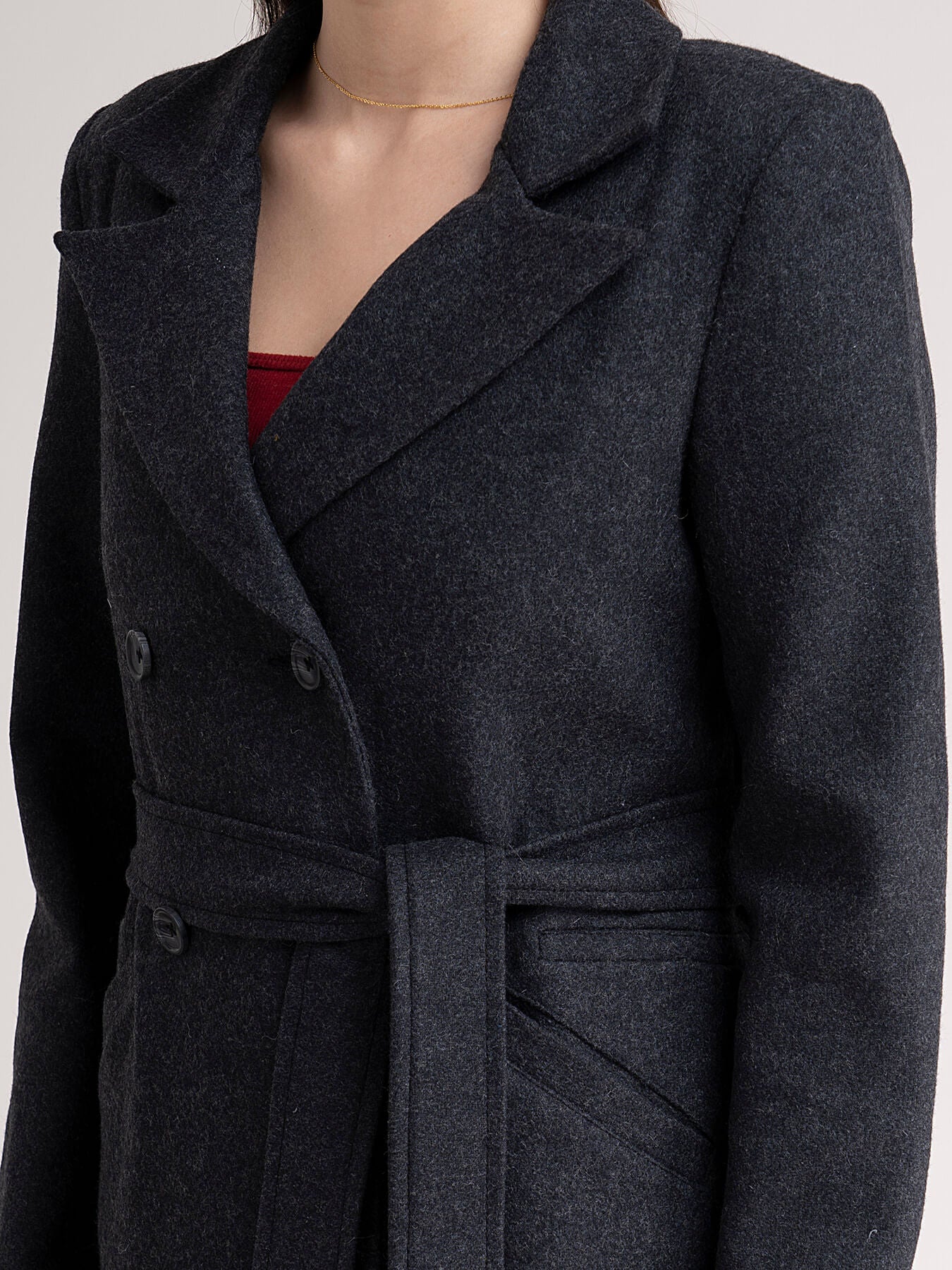Double-Breasted Wool Blend Overcoat - Dark Grey