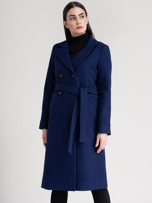 Double-Breasted Wool Blend Overcoat - Navy