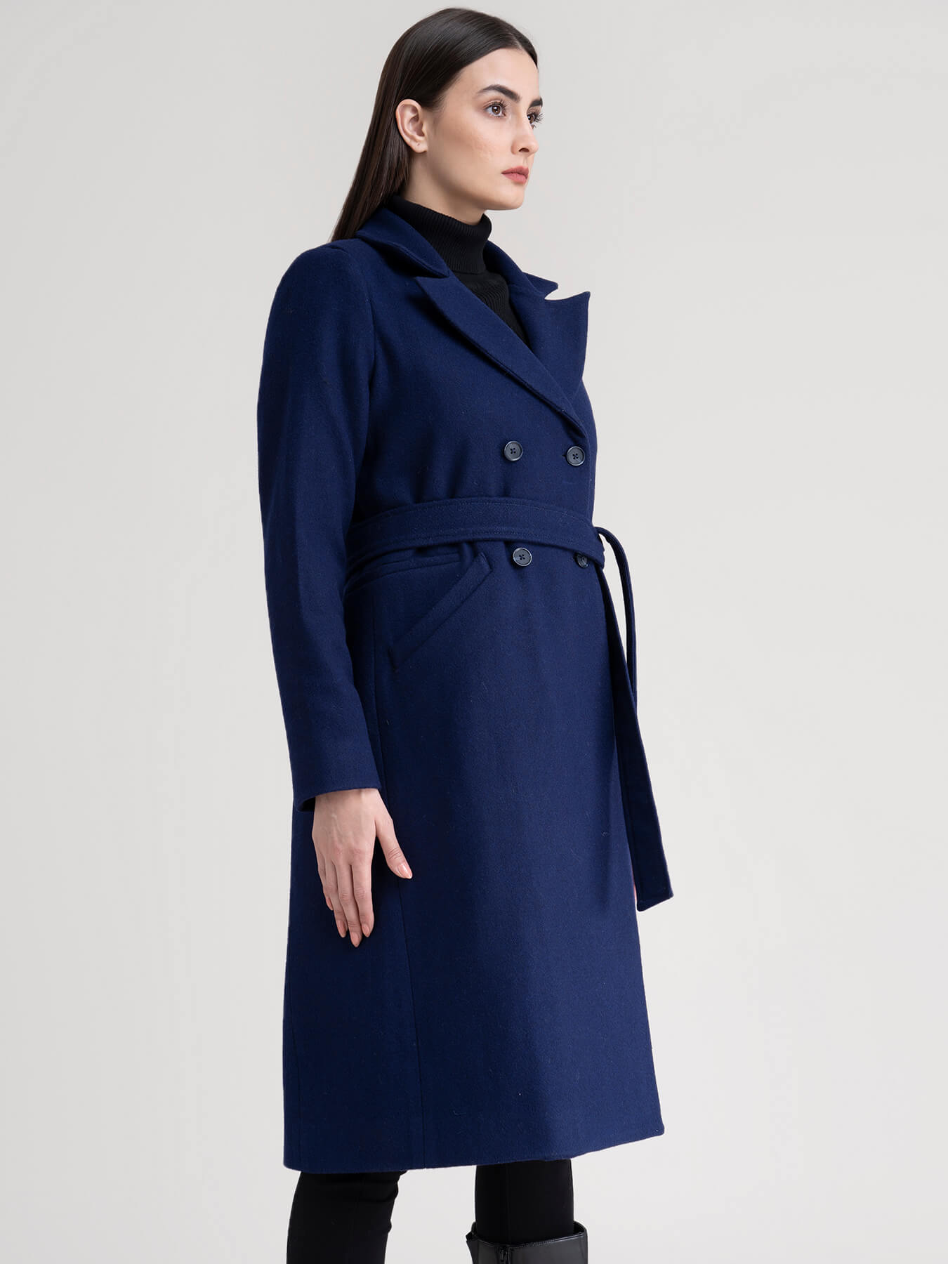 Double-Breasted Wool Blend Overcoat - Navy