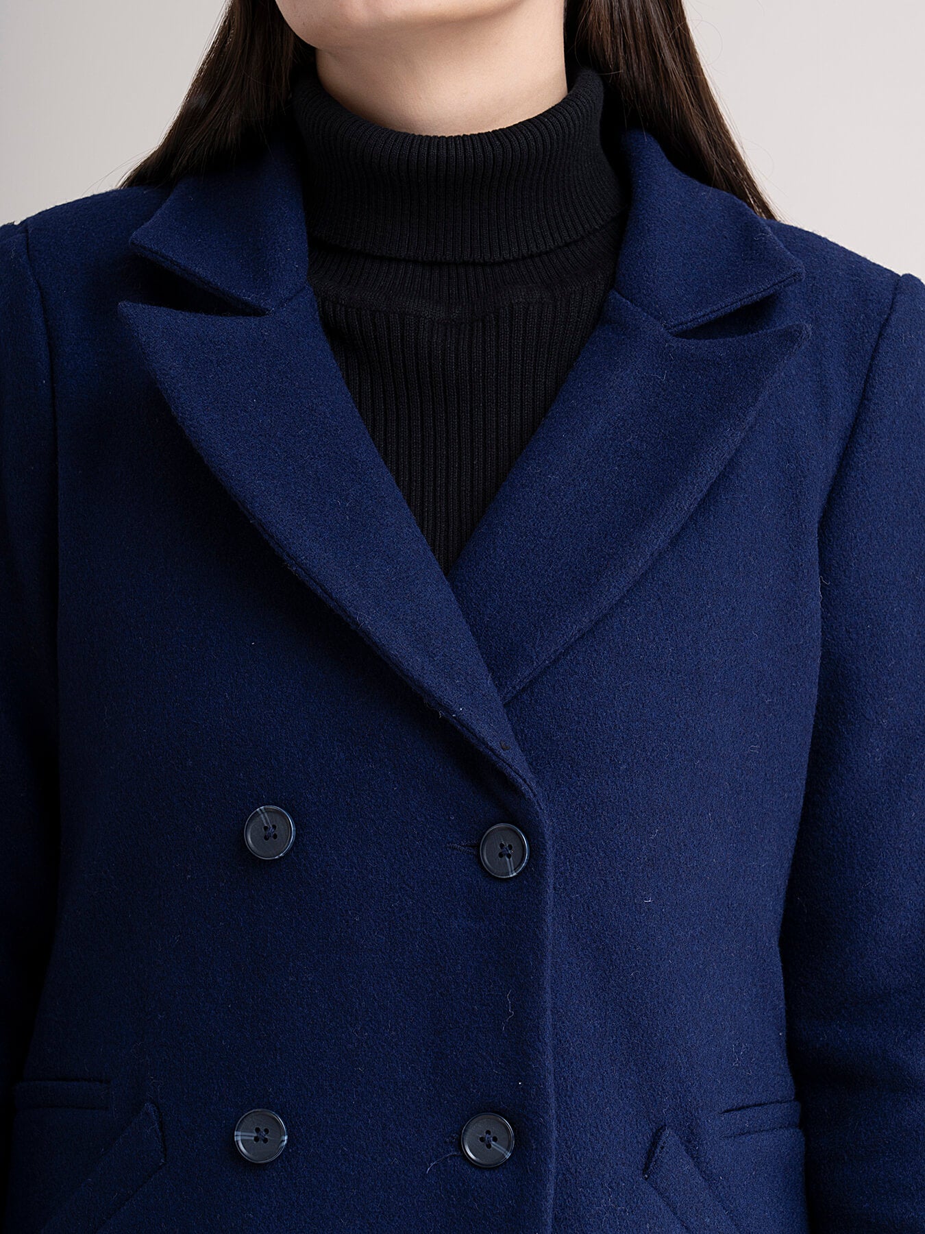 Double-Breasted Wool Blend Overcoat - Navy