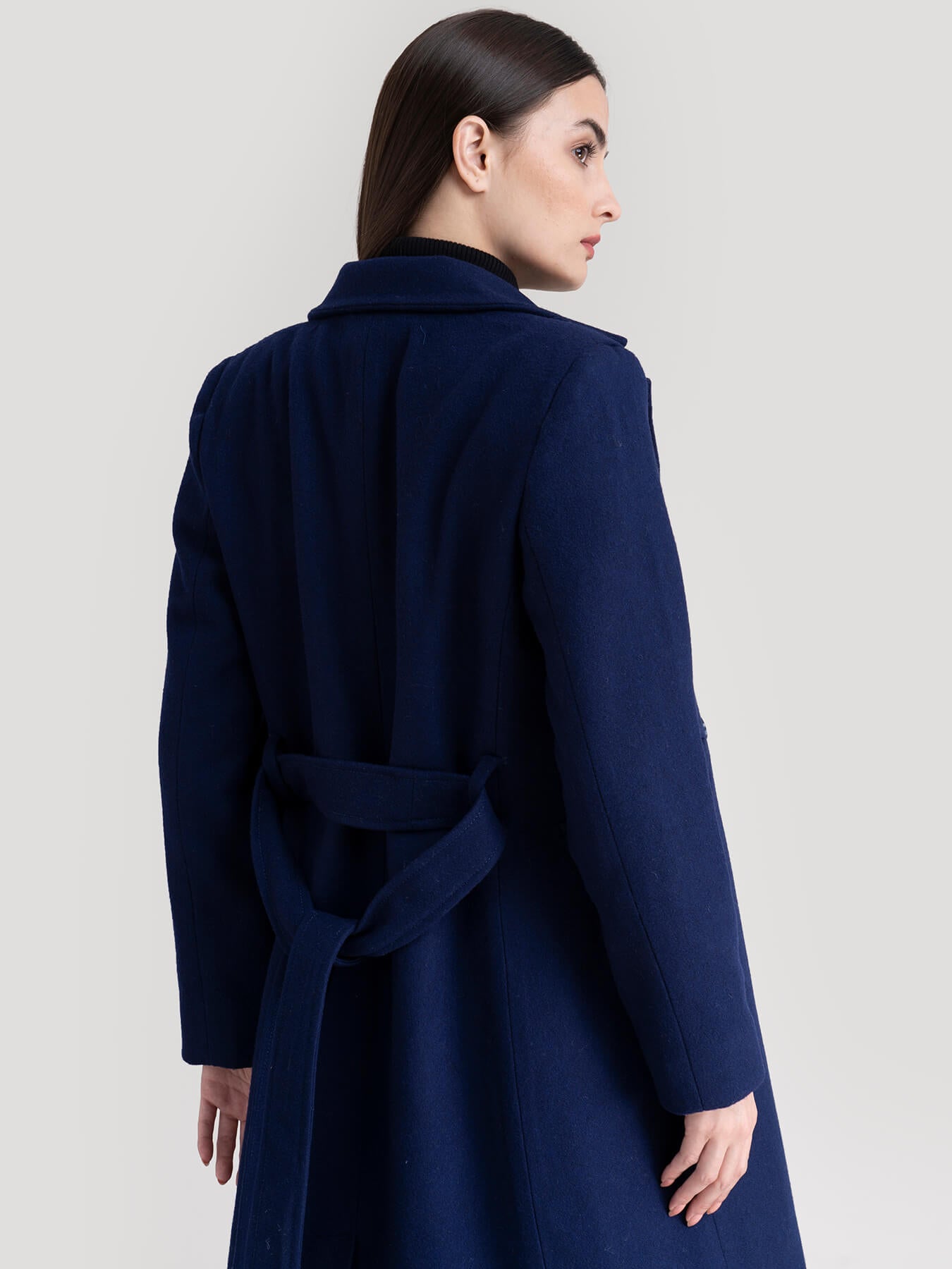 Double-Breasted Wool Blend Overcoat - Navy