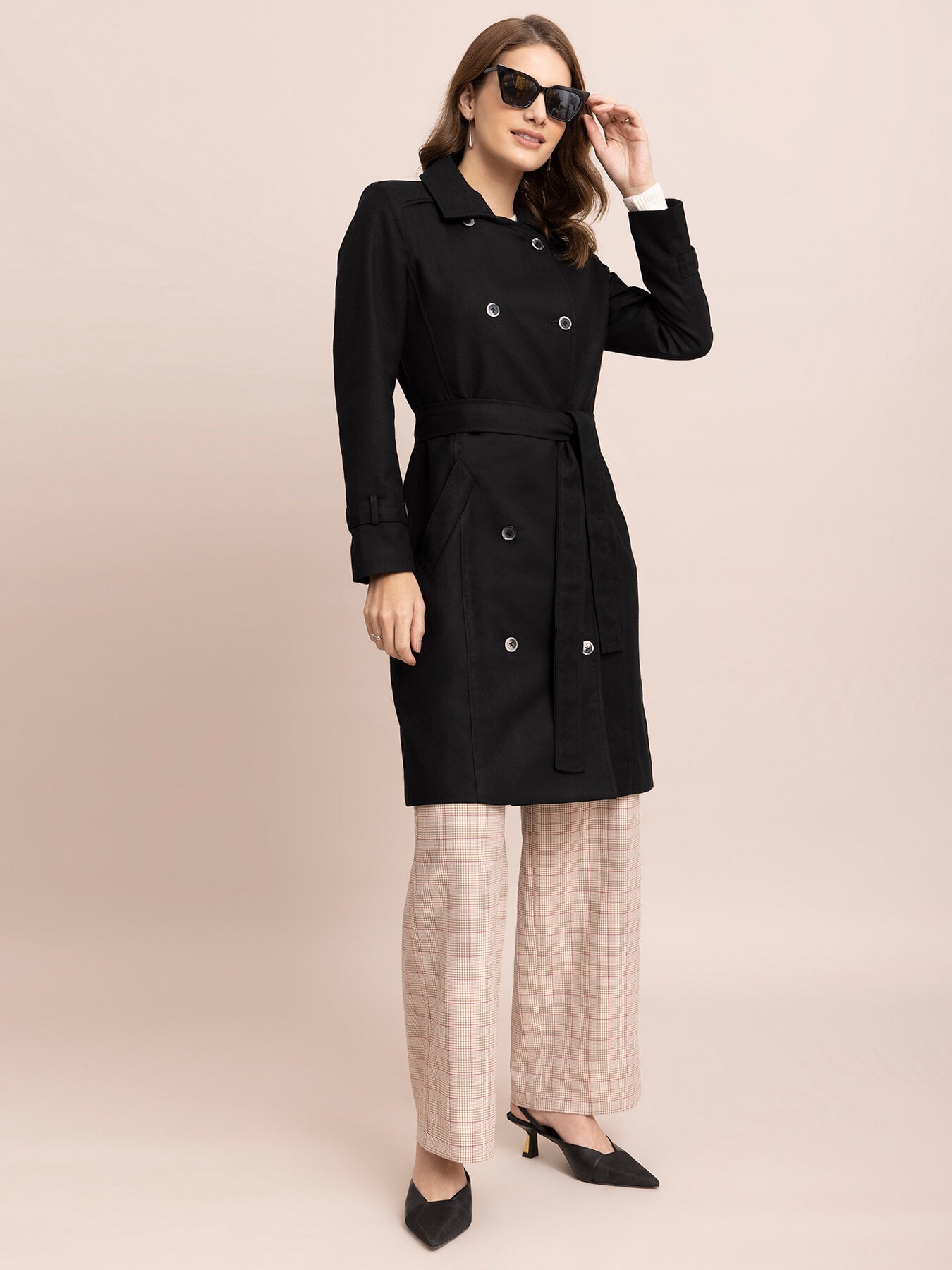 Double-Breasted Trench Coat - Black