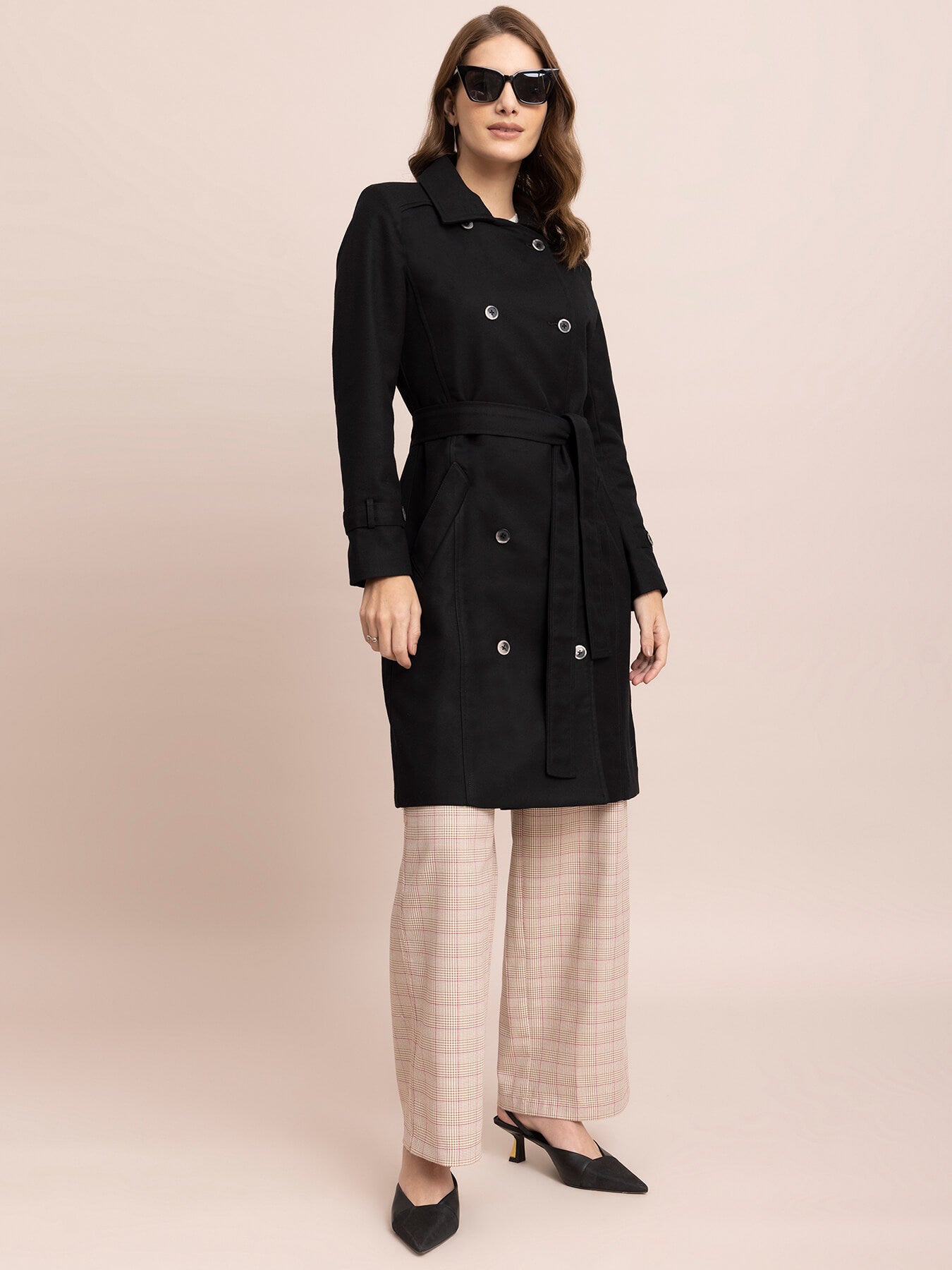 Double-Breasted Trench Coat - Black