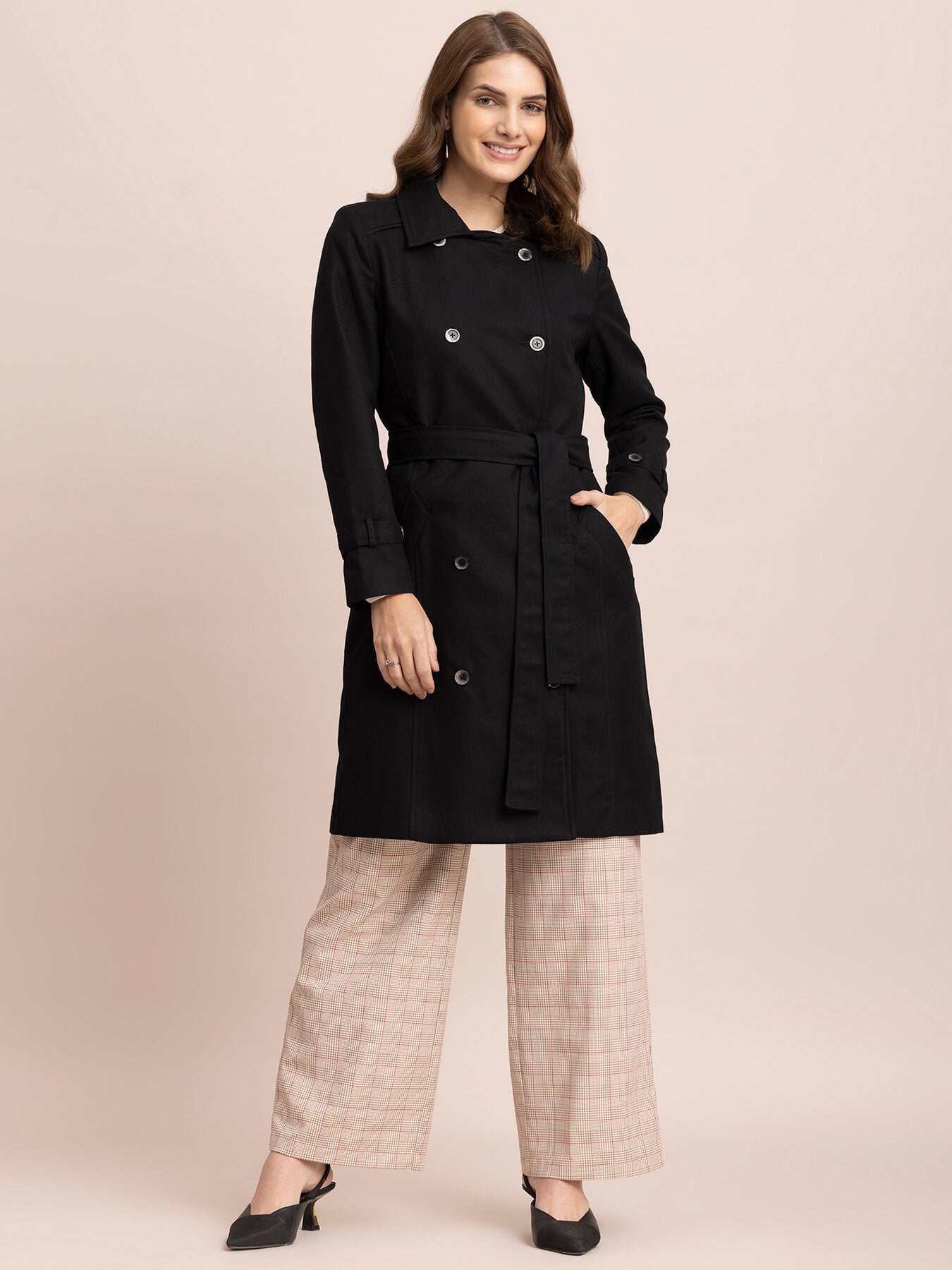 Double-Breasted Trench Coat - Black