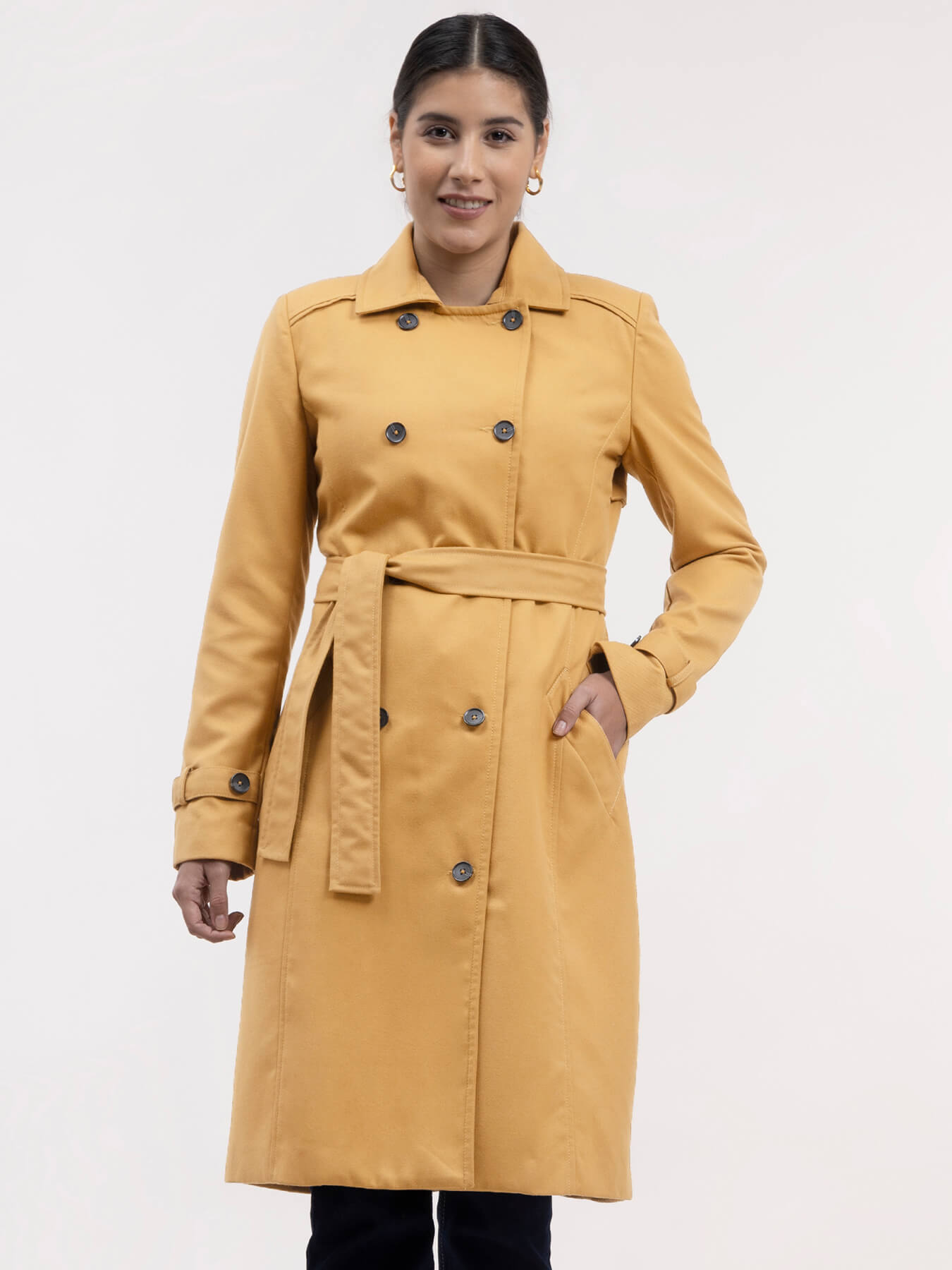 Double-Breasted Trench Coat - Mustard