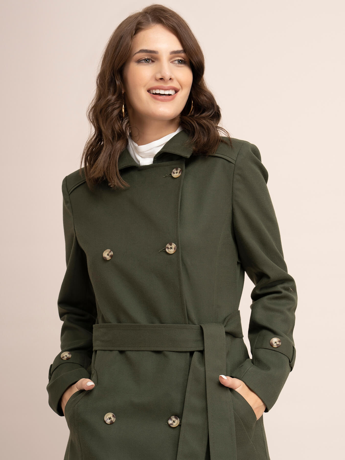 Double Breasted Trench Coat - Olive