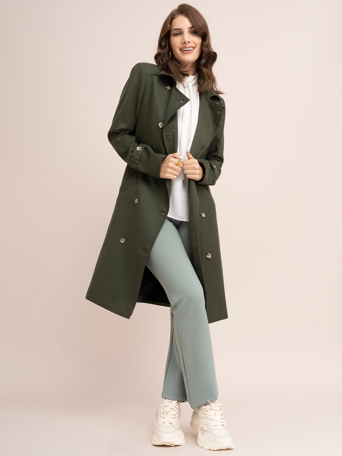 Double Breasted Trench Coat - Olive