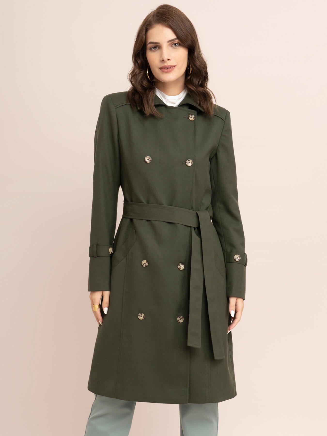 Double Breasted Trench Coat - Olive