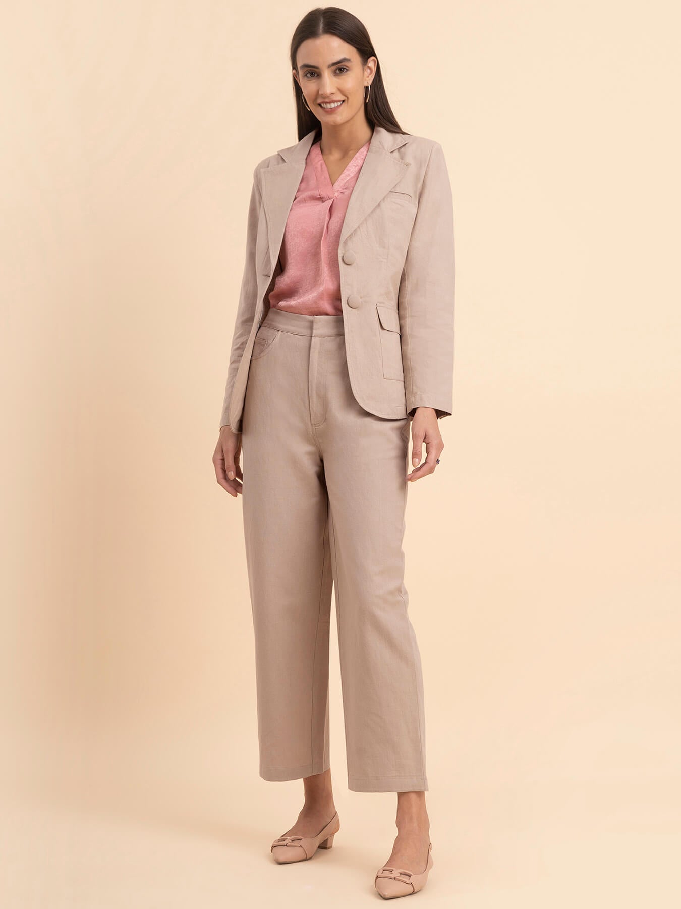 Linen Notch Lapel Collar Blazer - Beige| Formal Jackets