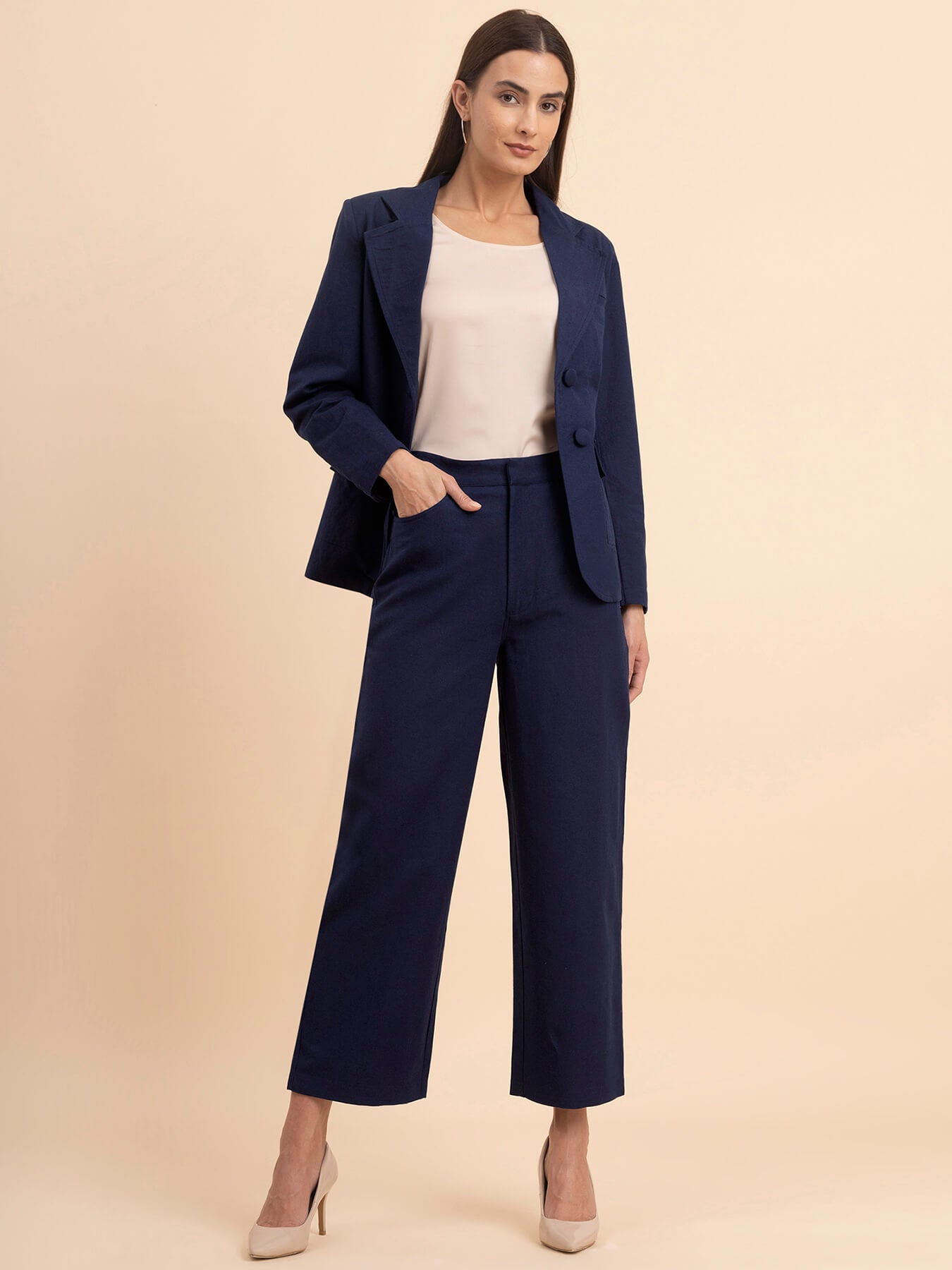 Linen Notch Lapel Collar Blazer - Navy Blue| Formal Jackets