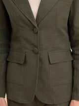 Linen Notch Lapel Collar Blazer - Olive Green| Formal Jackets