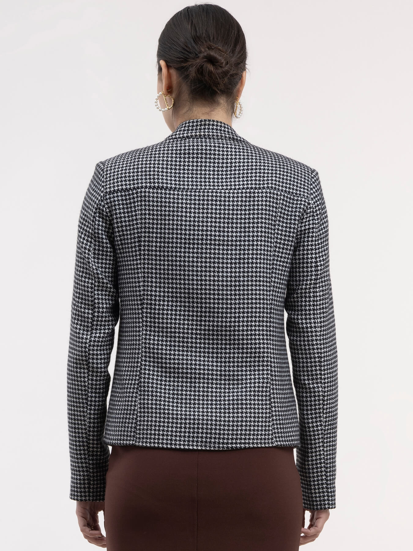 Wool Blend Houndstooth Jacket - Black